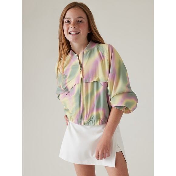 Athleta Girl Gap Collab Lily Pond Yellow Lined Bomber jacket size XXL 16, zip - Picture 3 of 16